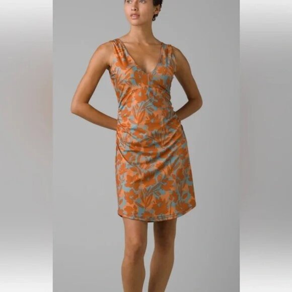 Prana Womens Pearl Isla Dress Orange Blue Stretch Size Small NWT *Flawed* - Picture 1 of 10